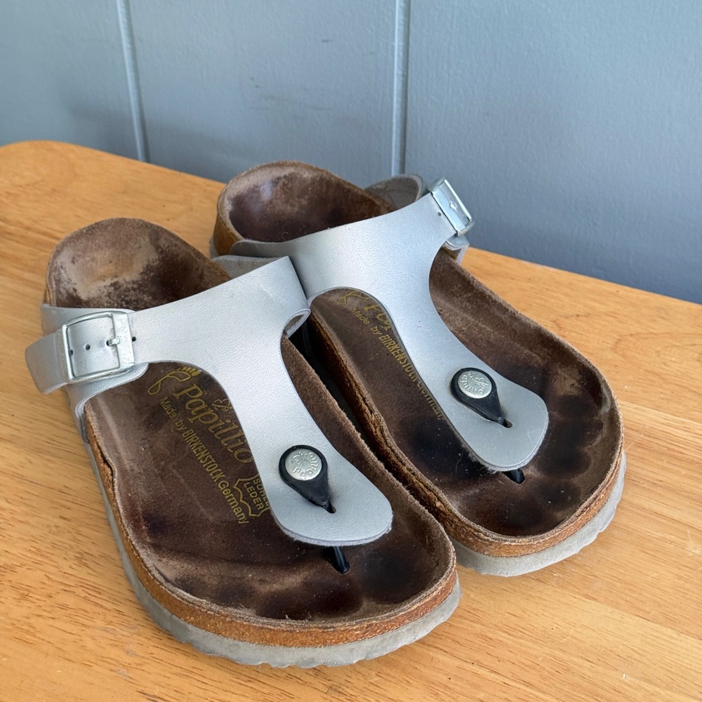 Papillio Birkenstock Gizeh Silver Metallic Thong Sandal EU 36 US 5.5 Womens - Picture 1 of 9
